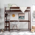thumbnail image 3 of Walker Edison Swan Solid Wood Loft Bed with Desk - Walnut, 3 of 8