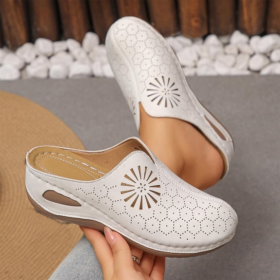 Viluyesy Womens Wedge Slide Sandals, Soft Sole Arch Support Closed Toe Slip-On Mule Shoes Beige US6.5