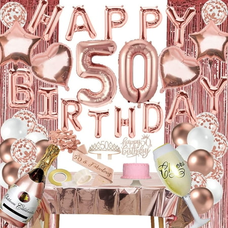 

50th Birthday Decorations Women - Rose Gold 50 and Fabulous Bday Decor for Her Happy Birthday Banne