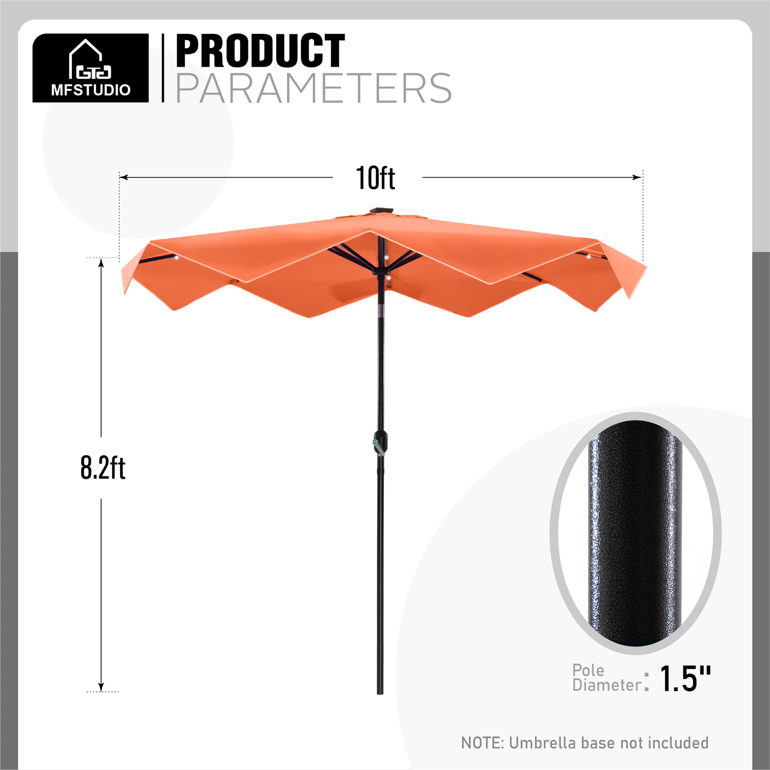 Summit Living 10FT Solar LED Outdoor Market Patio Umbrella With Easy Tilt Adjustment, Orange