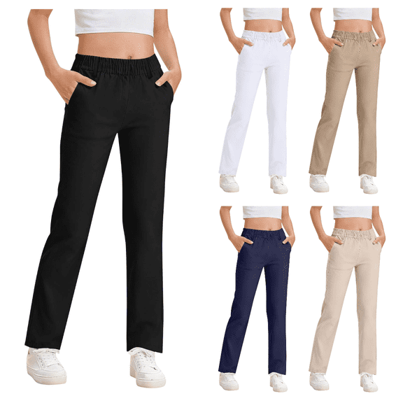 Lovzfmll Boys' & Girls' Spring Summer Wide Leg Pants, Solid Color Elastic Waist Straight Leg Trousers, Casual Back to School Bottoms for Kids 5-6 Years