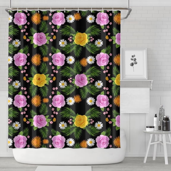 Pioneer Flower Floral Print Pattern Shower Curtain 84"x72", Bathroom Decorative Shower Curtain Set with 12 Hooks, Waterproof Washable