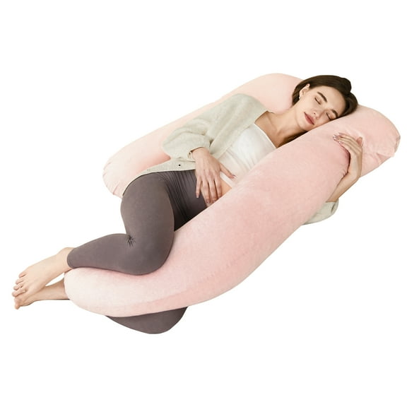 Maternity Pillow for Pregnant Women,57 Inch U-Shape Pregnancy Pillows for Side Sleeping,Relieves Back Pain, Leg & Belly Support, Comfort for Sleeping - Removable Velvet Cover (Blue)