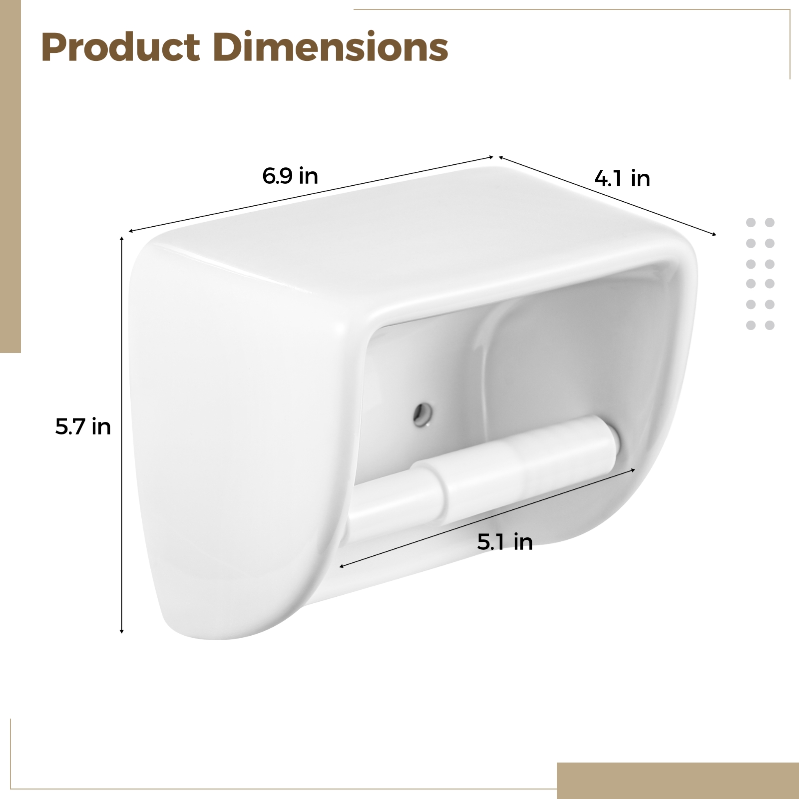 White Ceramic Toilet Paper Holder, Glazed Wall Mounted Tissue Dispenser with Detachable Shaft, Flat Top Shelf, Vintage Style Toilet Roll Holder for Bathroom or Kitchen Use