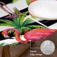 thumbnail image 3 of Striped Flamingo Round Tablecloth, Fitted Table Cover with Elastic for 36"-44" Round Tables, Pink Birds Green Palm Leaf Black White Table Cloth Outdoor Indoor Dinning Party Waterproof Tablecloths, 3 of 7