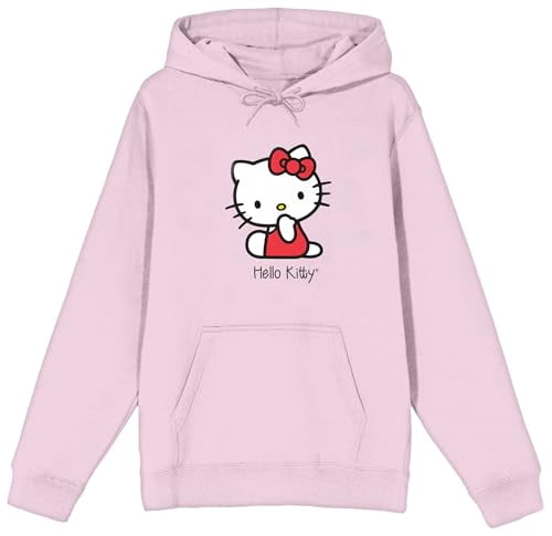 Hello Kitty Red Sitting Kitty Long Sleeve Cradle Pink Adult Hooded Sweatshirt-XL