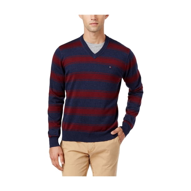 Tommy Hilfiger suéter a rayas para hombre, azul, mediano