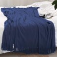 thumbnail image 3 of HTOOQ) HTOOQ Couverture Décorative Tricotée avec Franges Douce et Confortable pour Canapé Lit (Bleu Marine, 5HTOOQ X6, 3 of 6