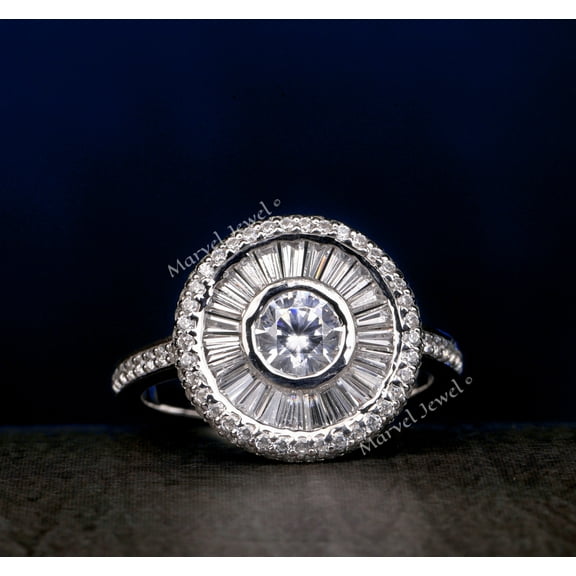 Bezel Set Ring, Double Halo Diamond Wedding Ring, Baguette Halo Diamond Ring, Solitaire With Accents Diamond Ring, 2.4 Ct Simulated Diamond, 925 Sterling Silver