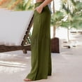 thumbnail image 6 of Lovskoo Wide Leg Pants for Women Cotton and Linen Summer Solid Color Trendy Loose Casual Comfortable Elastic Waist Straight Leg Pants Olive Green, 6 of 8