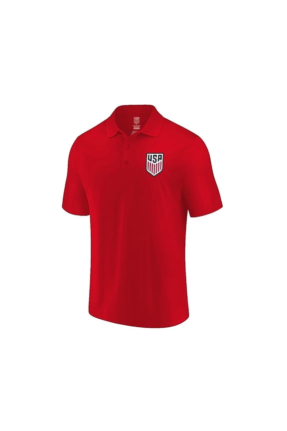 Officially Licensed U.S. Soccer USMNT Woven Patch Polo Shirt - [USNMT, Red, Small] - Custom Name/Number