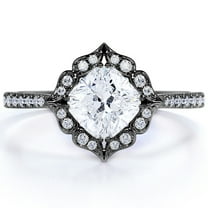 JeenMata Compass 1.25 Carat Cushion Cut Engagement Ring - Vintage Engagement Ring - in 18k Black Gold over Silver