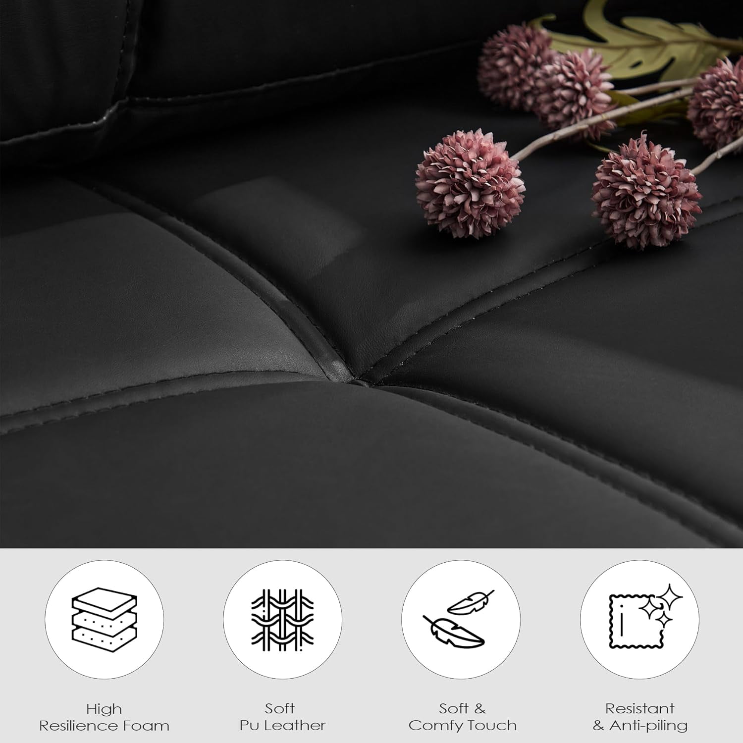 AODAILIHB 88" W Faux Leather 3-Seat Sofa, Modern Tufted Comfy Office Small Couch w/USB Charging Ports and Wide Arms, Black