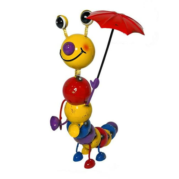 Continental Art Center 24606 Yellow Face Caterpillar Metal Garden Statue Holding Umbrella