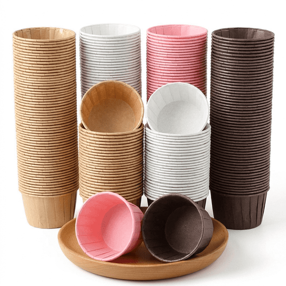 Cupcake Liners, 200pcs Greaseproof Baking Cups Rolled Rim Kraft Paper Muffin Cups Heat Resistant Small Oilproof Parchment Paper For Air Fryer Baking Muffin Party Dessert Display
