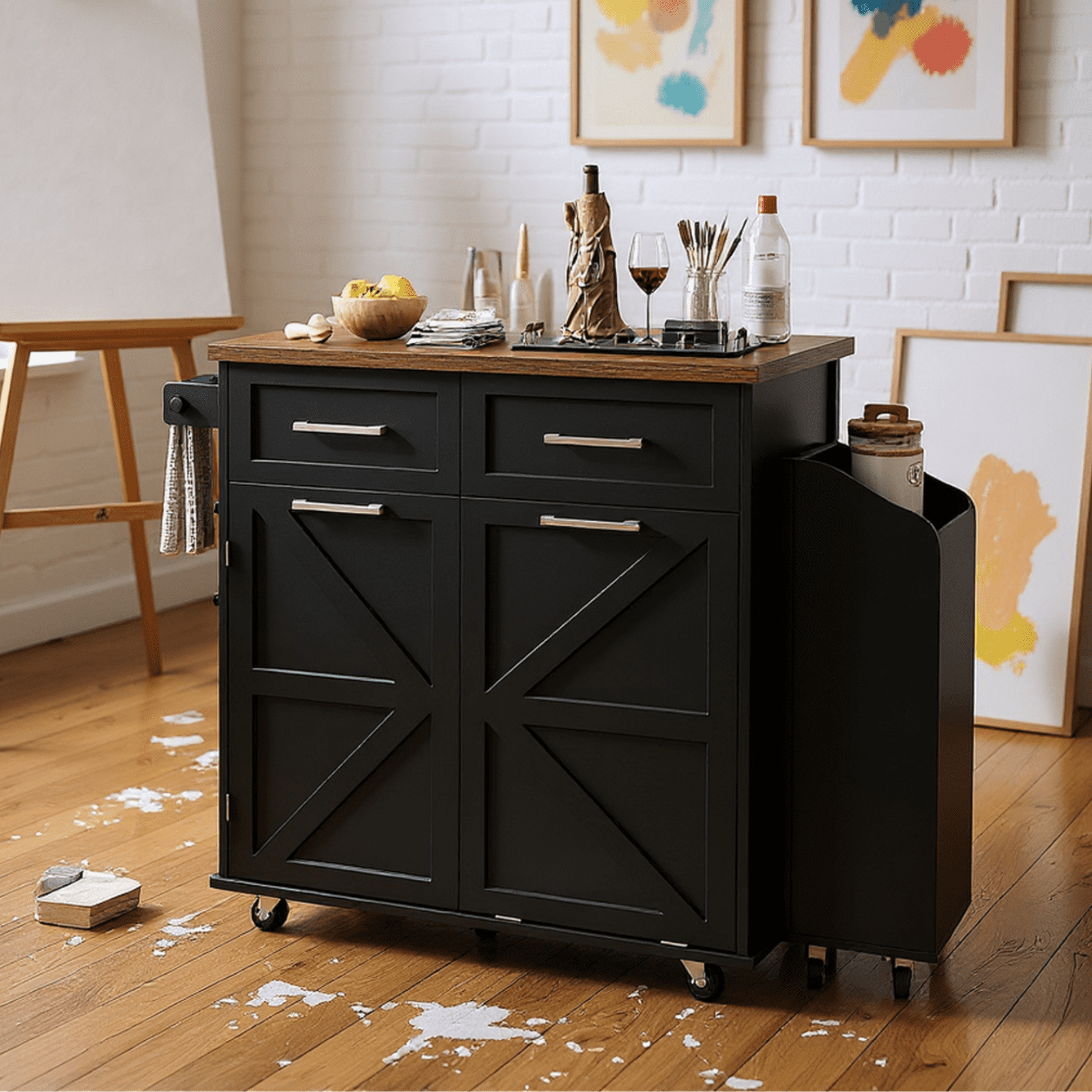 Homy Casa Multi-Function Rolling Utility Cart with Large Storage, Tilt-Out Trash Bin, Adjustable Shelves