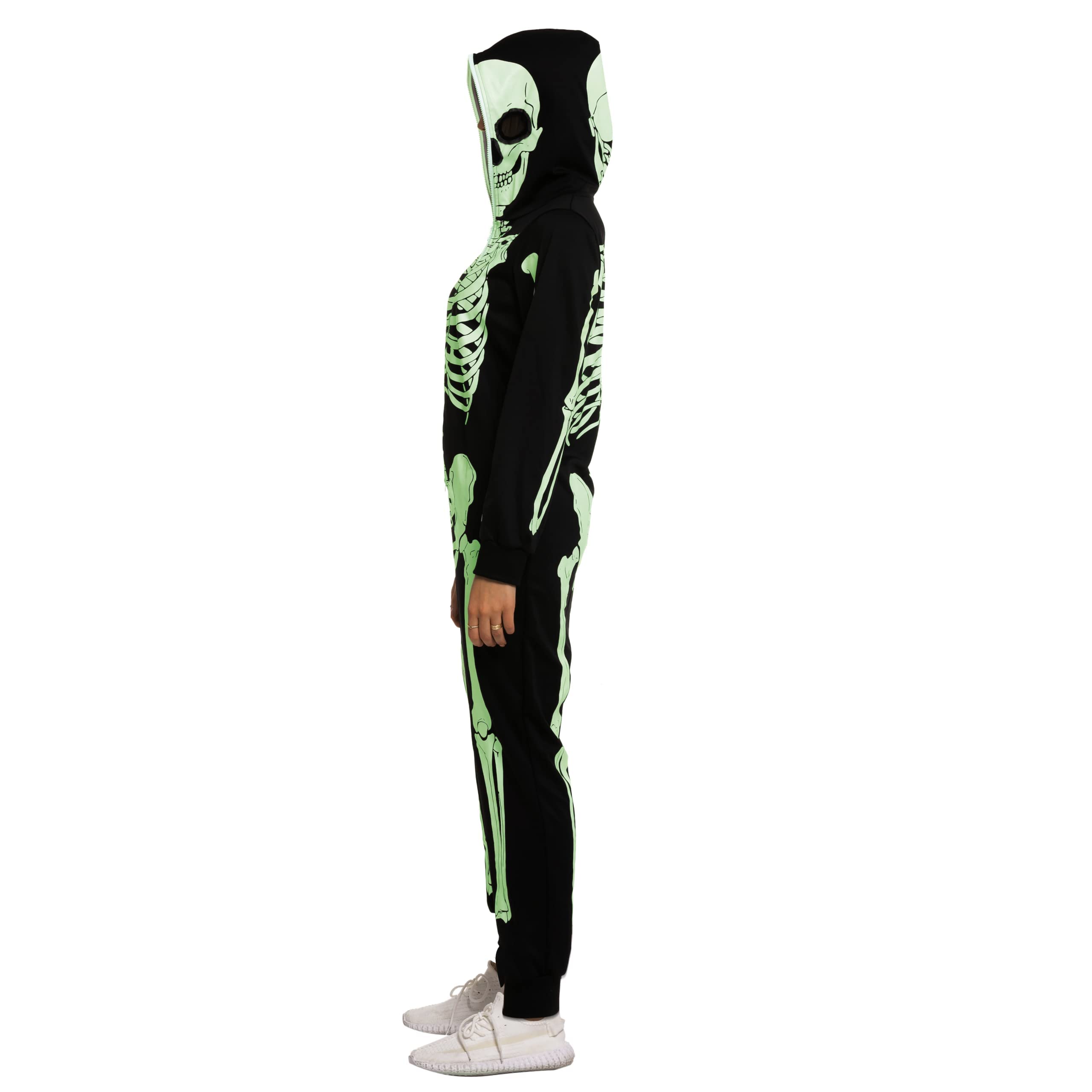 Pyjama Costume Squelette Adulte Halloween - Combinaison à Fermeture éclair - Tête De Mort Imprimé - Pour Cosplay Et Fête