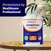 Vitamatic Berberine Supplement 500mg - 60 Vegetable Capsules - Made in The USA - Gluten Free - Non-GMO (2 Bottles)