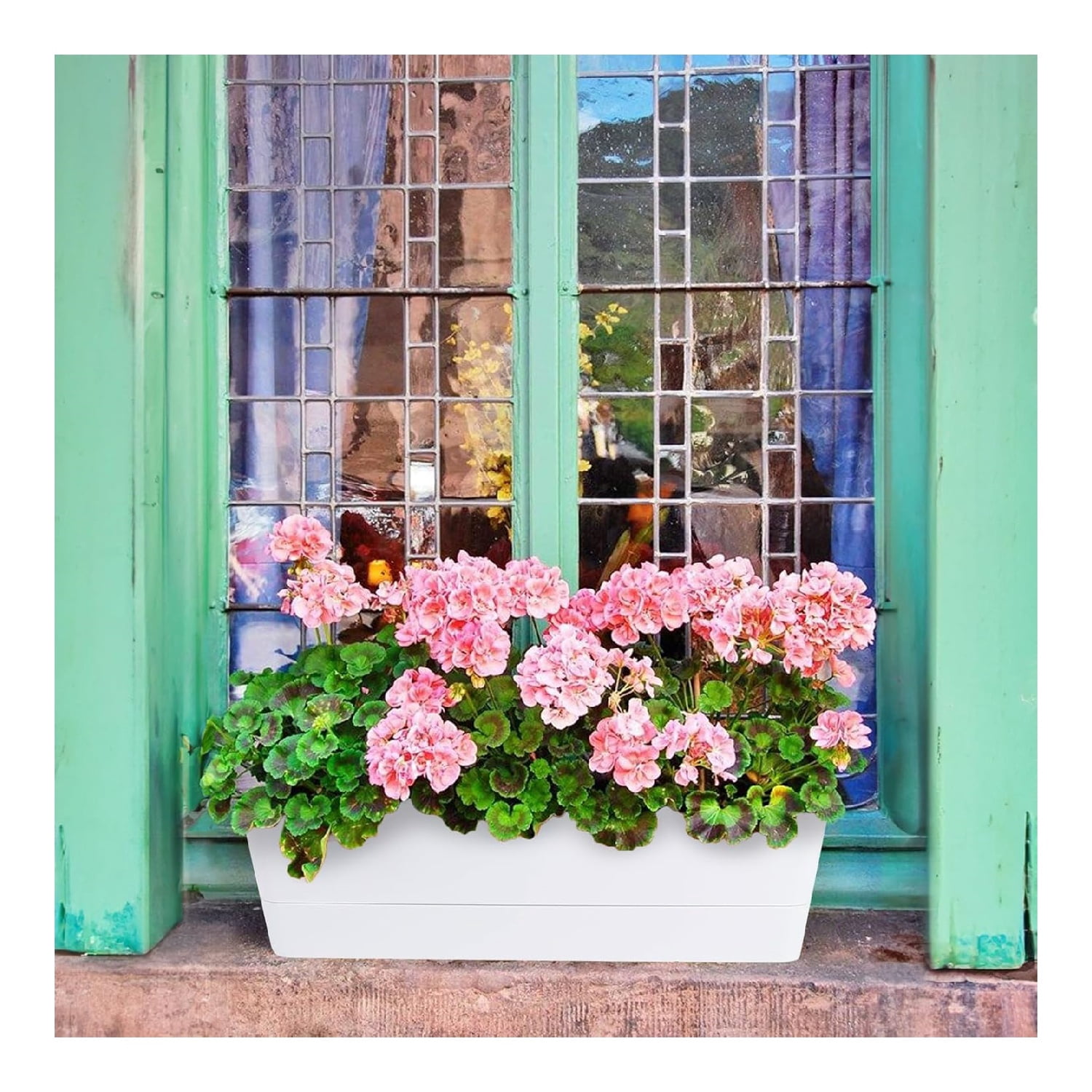 QZS Window Box Planter,1Pack Reusable Plastic Plant Pot for Yard Decor,12x3.8x4.6In Rectangle Flower Pot for Office Outdoor Decoration(White)