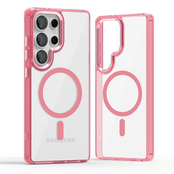For Samsung Galaxy S25 Ultra Case Compatible with MagSafe, Magnetic Transparent Clear Matte Back Slim Phone Cover, Shockproof Military Grade Protection Anti-Scratch & Anti-Fingerprint,Pink