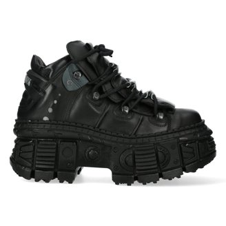 NEW ROCK 106-S29 TOWER SHOES Metallic Black Leather Biker Punk