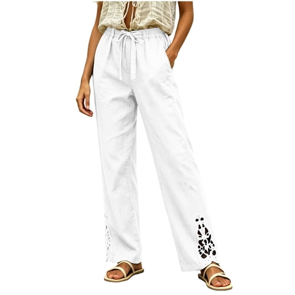 Cmfcve Summer Women's Gauze Pants Casual High Waist Comfy Lightweight Long Pants with Pockets