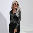 thumbnail image 6 of EFINNY Women's Button Shirts Satin Shirts Imitation Silk Blouses Long Sleeves Commuting Casual Fashion Top, 6 of 8