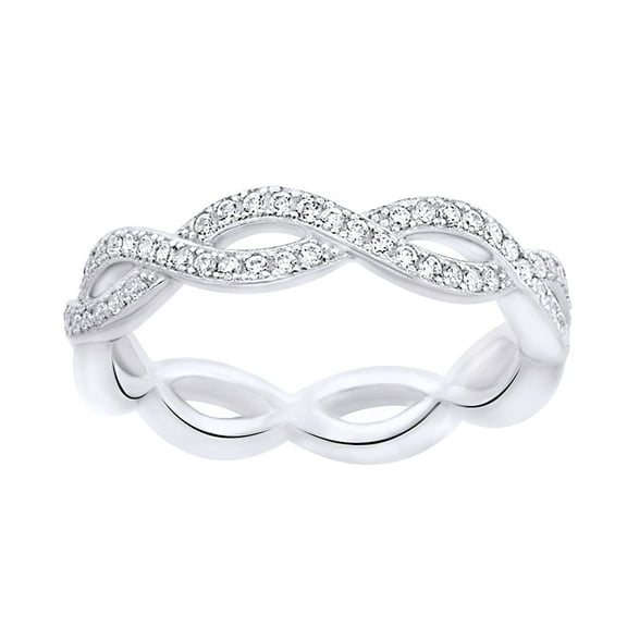 AFFY White Cubic Zirconia Infinity Design Wedding Band Ring in 14k White Gold Over Sterling Silver