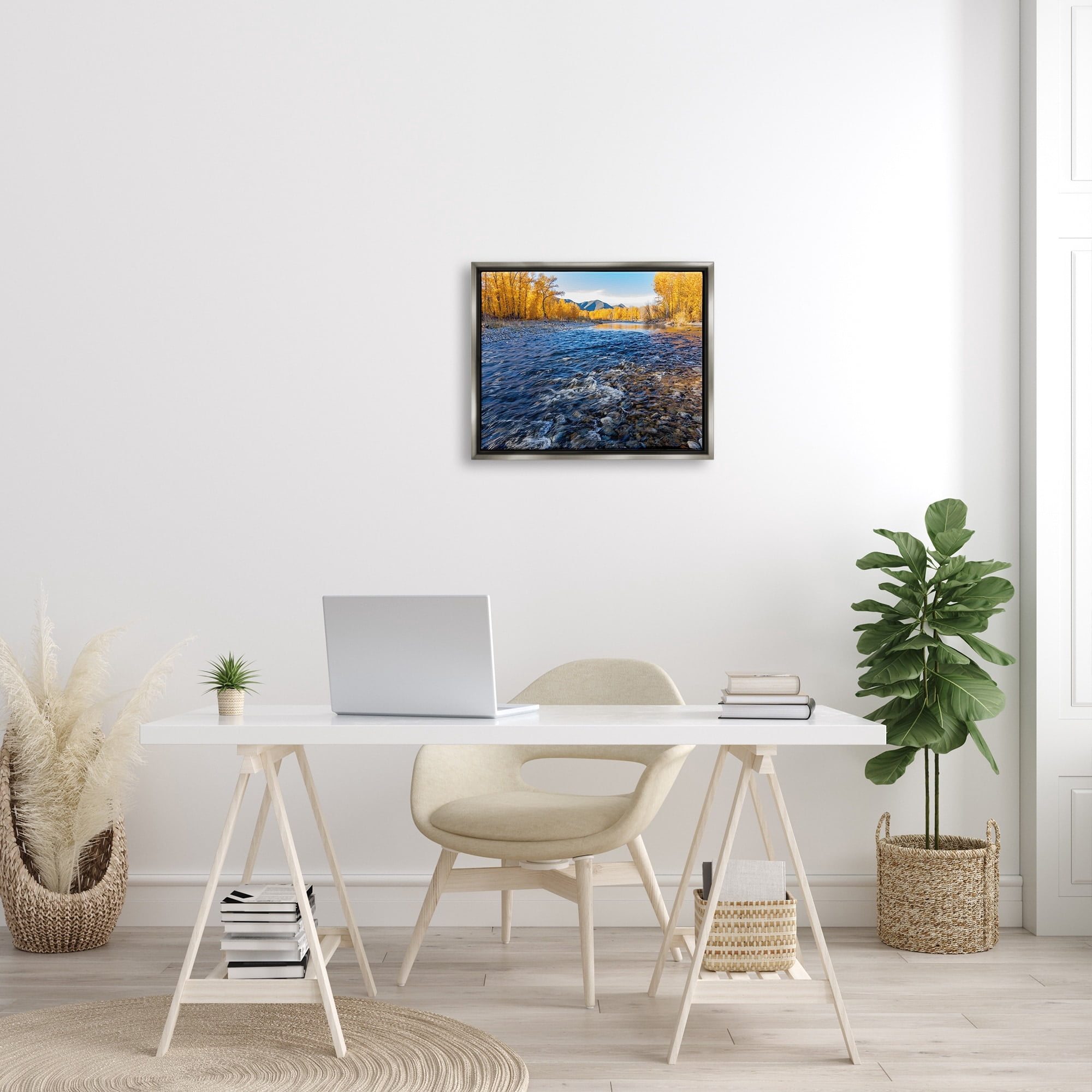Stupell Industries Serene Babbling Brook Foliage Surrounding Lake Water Photograph Luster Gray Floating Framed Canvas Print Wall Art, Design by Steve Smith