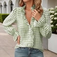 thumbnail image 2 of Ruffle Neck Plaid Print Shirts For Women Puff Long Sleeve Dressy Casual Gingham Blouse Checkered Button Down Tops, 2 of 5