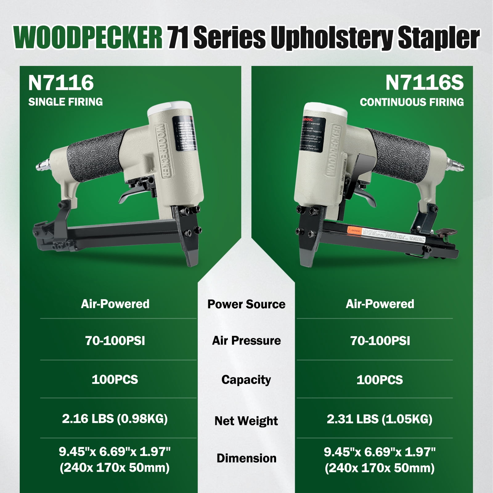 Kamsin N7116 22 Gauge Pneumatic Upholstery Stapler Nail Gun, 3/16 Inch to 5/8 Inch Leg Length