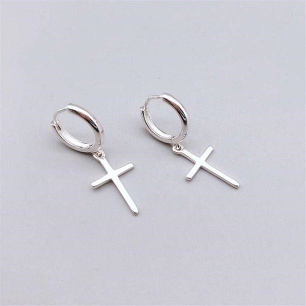 Pendientes de plata de ley s925 con personalidad de temperamento, pendientes de cruz con anillo
