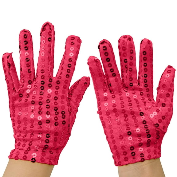 Ediodpoh Women Colorful Stage Performance Sequin Gloves for Dress Decoration Party and Performance Events Hot Pink