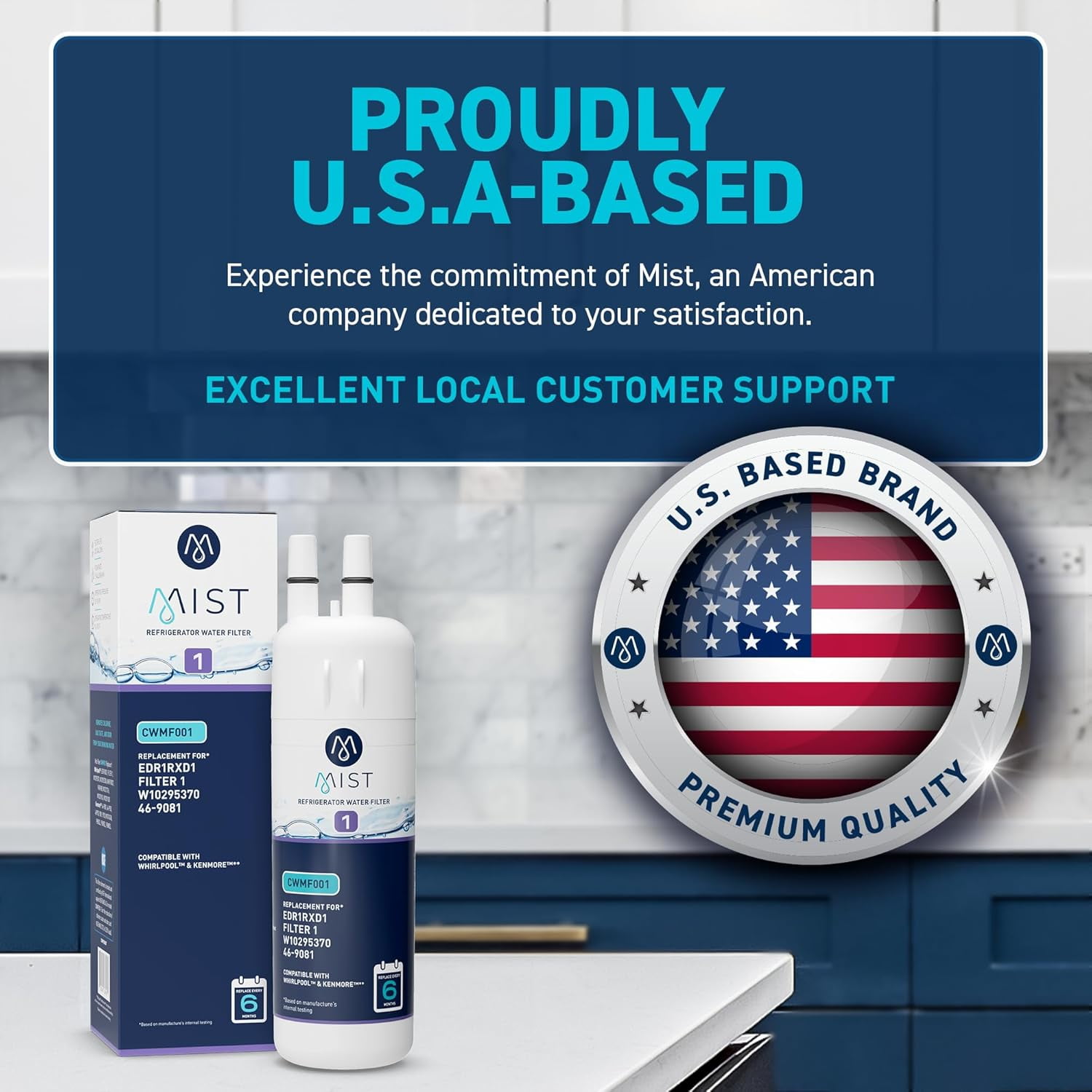 Mist Refrigerator Water Filter Replacement for Whirlpool EDR1RXD1, W10295370A, Everydrop Fridge Filter 1 and Kenmore 46-9081, 3pk