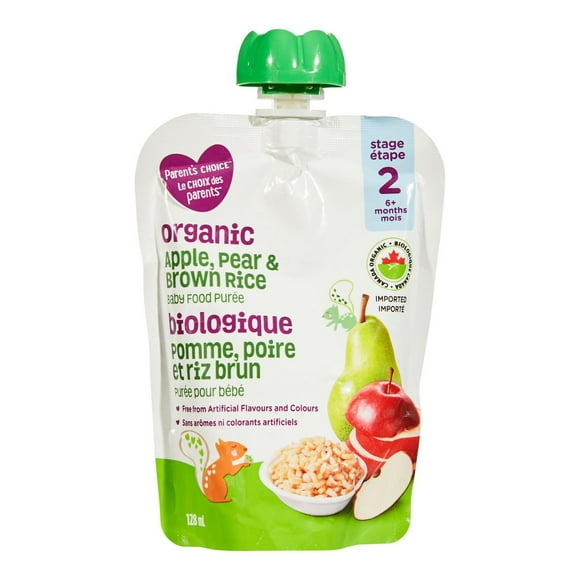 Parent’s Choice Organic Apple, Pear & Brown Rice Baby Food Purée, 128 mL