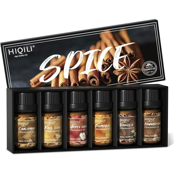 Spice Fragrance Oil, Scented Oil 6x10ml for Candle Making Soap Slime, Fall Essential Oils for Diffuser Home, Cinnamon Pumpkin Vanilla Apple Cider Harvest Spice Fall Leaf, Christmas