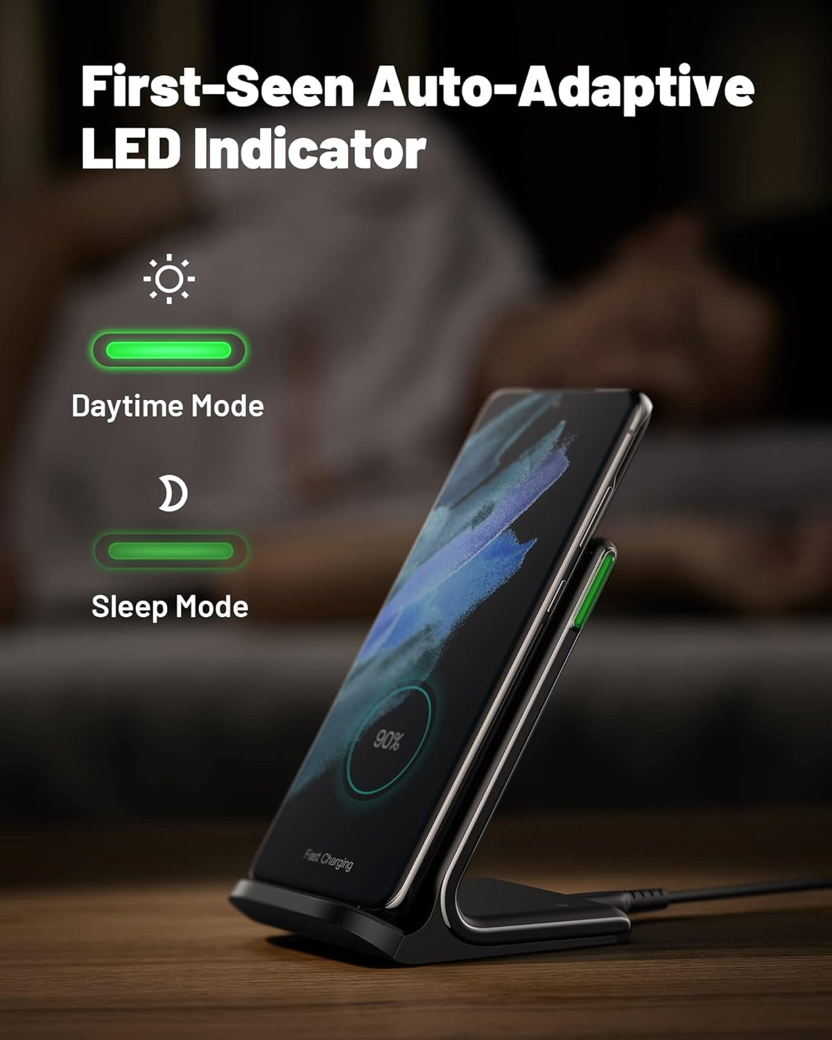 INIU Wireless Charger, [2 Pack] 15W Fast Charging Station with Adaptive Light for iPhone and Samsung, Black