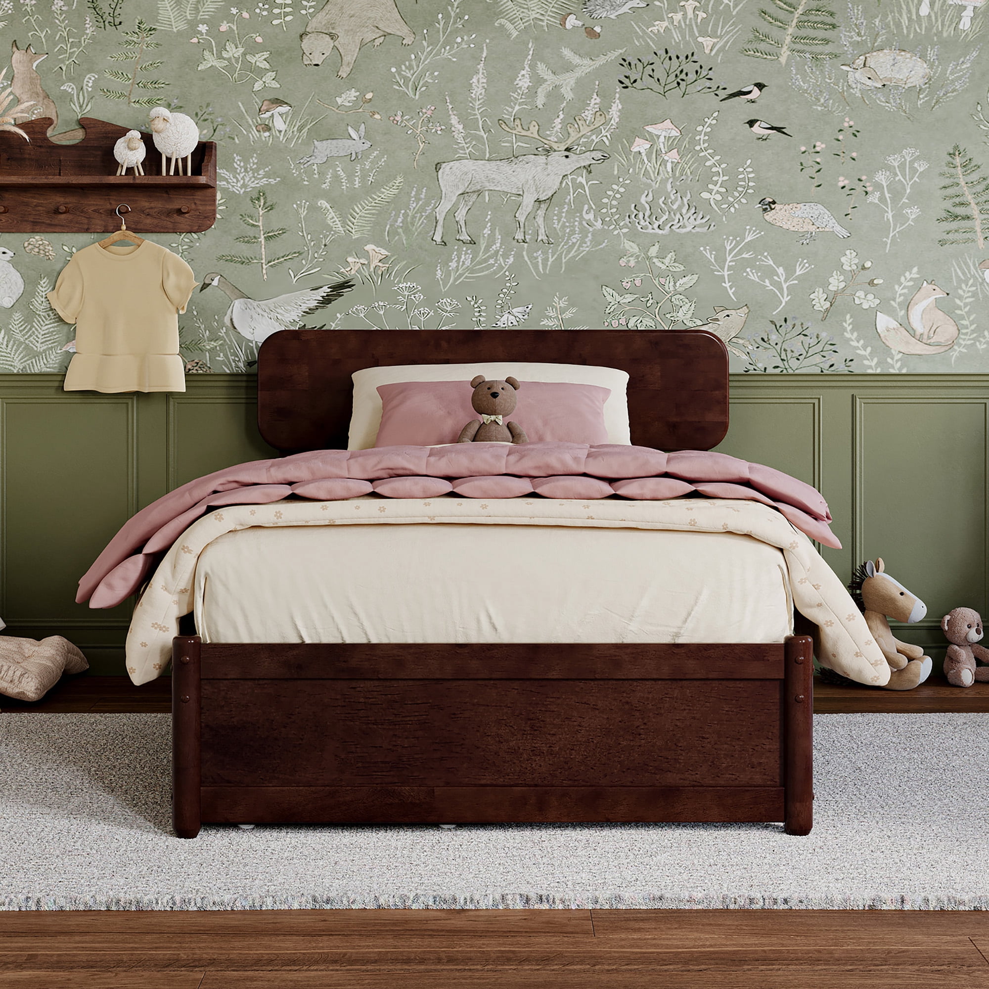 AFI Capri Twin Solid Wood Platform Bed with Panel Footboard and Storage Drawers, Walnut