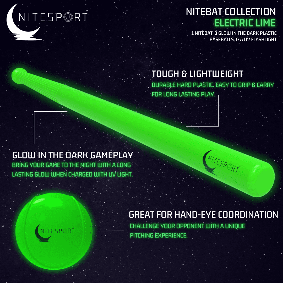 NiteSport Glow-in-the-Dark Plastic Baseball Bat Set - Electric Lime