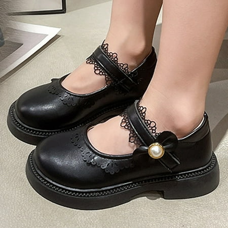 

Bnwani Childs Shoes Casual Slip Ons Middle Small Princess Shoes Girl Leather Shoes Girls Soft-Soled New Shoes Black Size 31