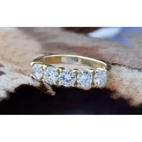 2Ct Round VVS1 Lab Created Diamond 14k Yellow Gold Plated 925 FIVE Stone Ring