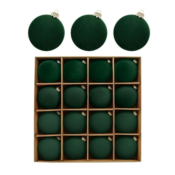 HongHeng 16 Pcs Velvet Christmas Balls Bulk Flocked Christmas Tree Ball Ornaments Plastic Xmas Decorative Hanging Ornaments