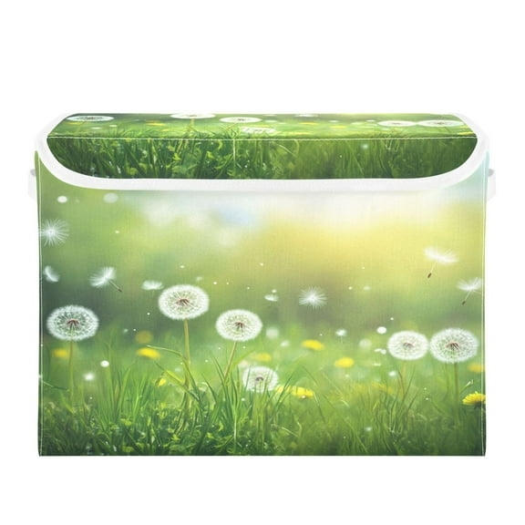 Storage Box With Lid 16.5x12.6x11.8In Foldable Stacked Household Storage Box Pretty White Dandelion