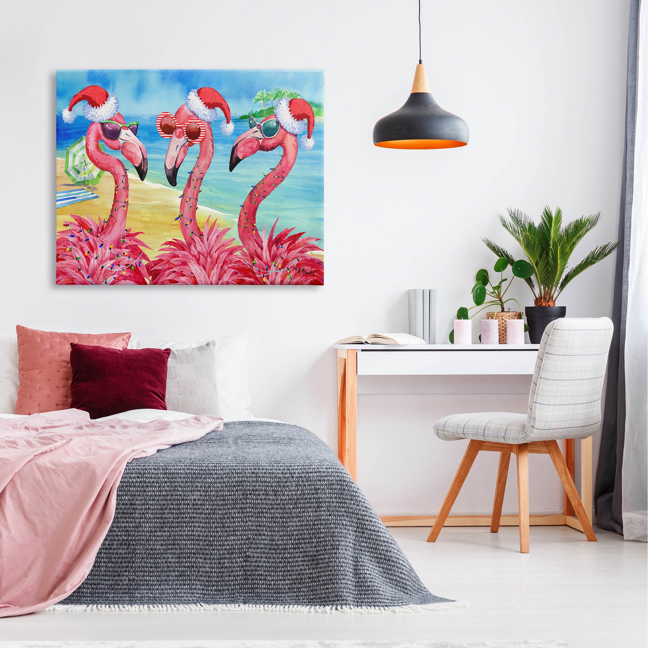 Stupell Industries Holiday Lights Flamingos Beach Graphic Art Gallery Wrapped Canvas Print Wall Art, Design by Paul Brent