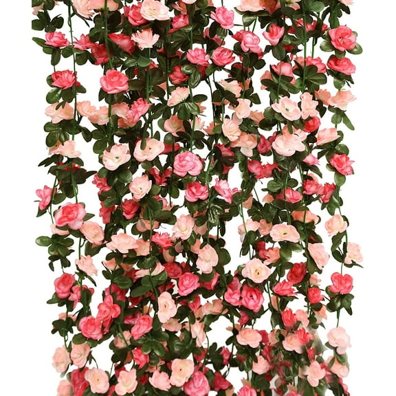 Woaeety 5pcs 41Ft Flower Garland Fake Rose Vine Artificial Flowers Hanging Rose Ivy Hanging Baskets Wedding Arch Garden Background Decor (Pink, 5)