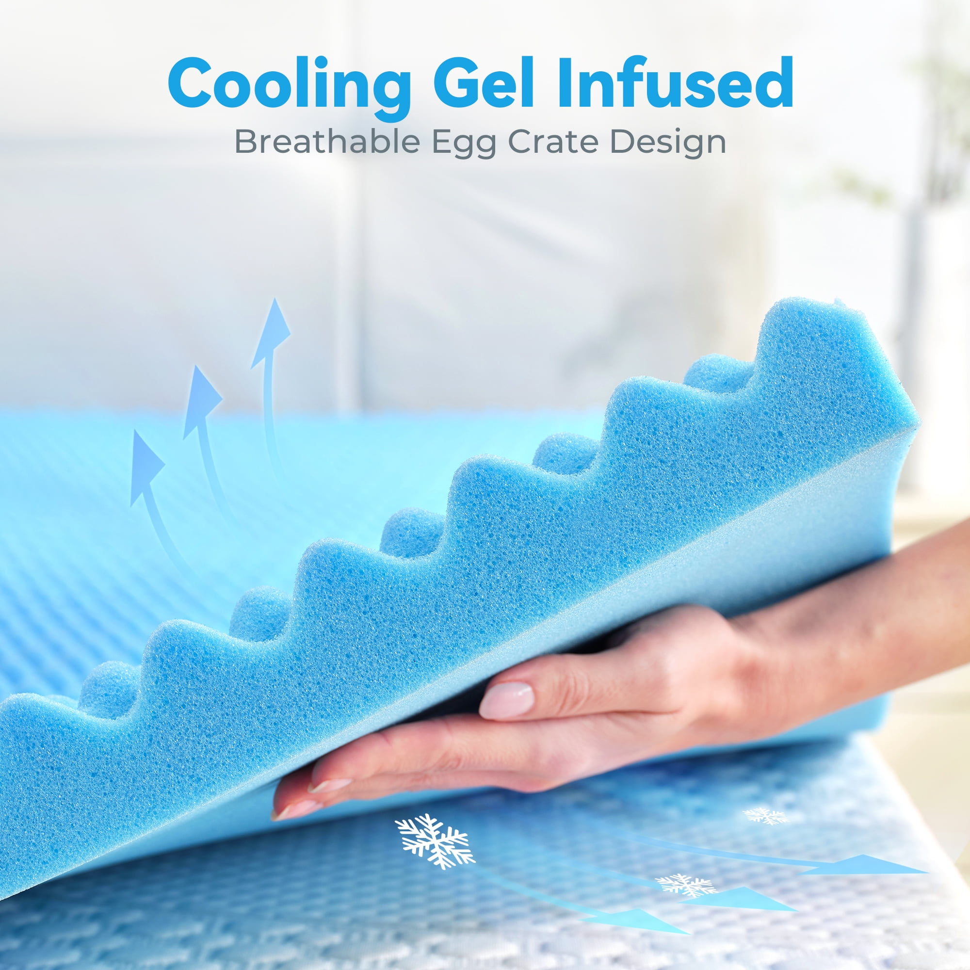 BDEUS 2 inch Gel Cooling Memory Foam Mattress Topper, Memory Foam Egg Crate Mattress Topper, CertiPUR-US Certified, Twin Size