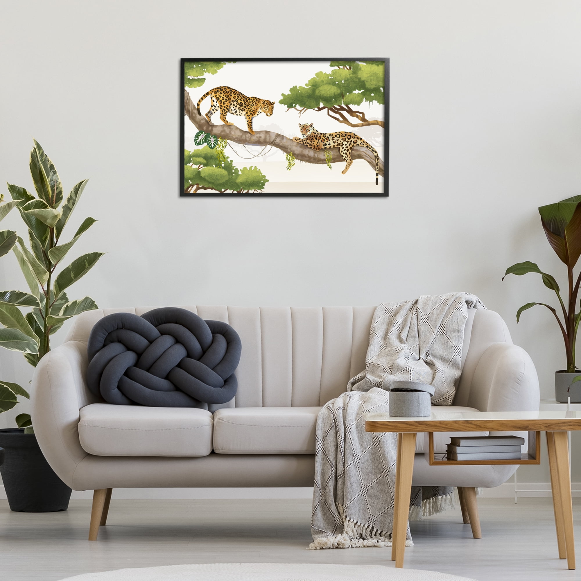 Stupell Industries Leopards Prowling on Branch Animals & Insects Painting Black Framed Art Print Wall Art, 30 x 20
