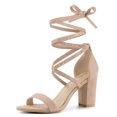 thumbnail image 1 of BLISSFUL STEP Women's Solid Color Strap Block Heel Lace up Sandals, 1 of 6