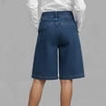 thumbnail image 4 of Women's High Waisted Denim Skorts, Asymmetric Wrap Front Jean Shorts with Button, Wide Leg Bermuda Shorts with Pockets, 4 of 4