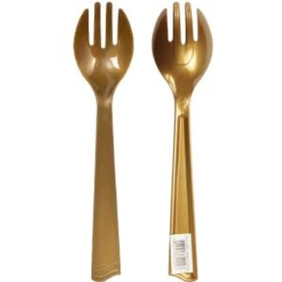 Disposable Gold Plastic 10" Serving Forks - 2 Pack